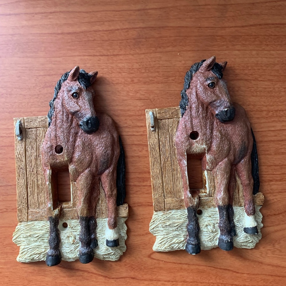 Vintage Vicki Lane Hand Painted Horse Decorative Switch Plate Cover Set of 2